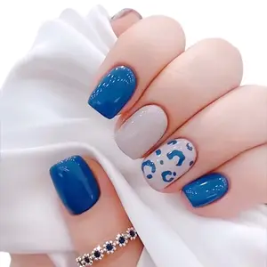 24 Pcs Press Nails Square, Blue Press on Nail Acrylic Short, Fake Nails for Women Press Nail, Acrylic Press Nail