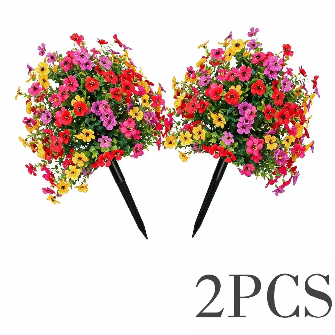 2PCS Indoor & Outdoor UV-Resistant Artificial Flower Decorations Easy Install Multicolor Plant for Vases Porches Patios Garden Decorative Bouquet
