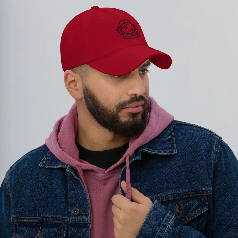 Minimalist Astronaut Dad Hat Embroidered Space Helmet Low Profile Adjustable Strap Curved Visor 100% Chino Cotton Twill Unstructured 6-Panel