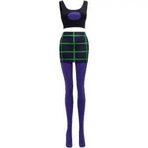 Danny Phantom Cosplay Sam Manson Costume Women's Crop Tops Tights Split Mini Skirt Full Set