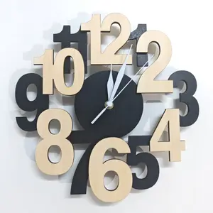 Wooden Block Asymmetrical Number Silhouette Wall Clock, Silent Quartz Movement, Suitable for Living Room Bedroom Kitchen Dining Room