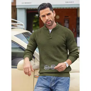 COOFANDY Men's Quarter Button Sweater Lightweight Mock Neck Pullover Sweater Fashion Casual Knitted Henley Sweater