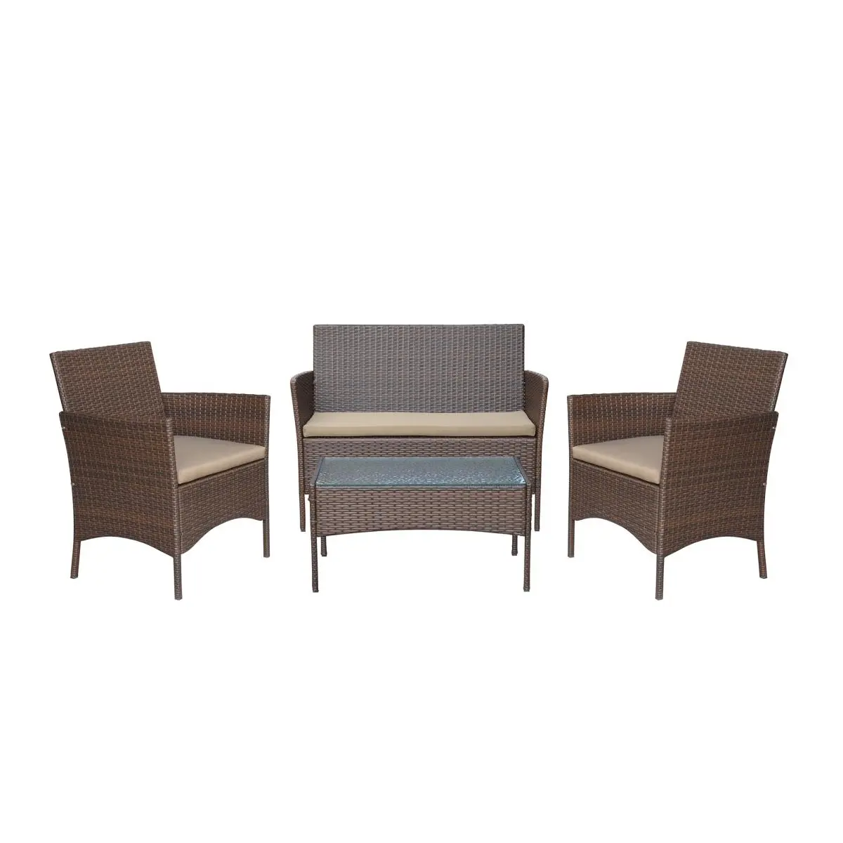 212 MAIN 4-Pieces Modern Outdoor Furniture Set - 2 in. Conor Steel Espresso Resin Wicker Rattan Conversation Set with Tan Cushions, Patio Chairs