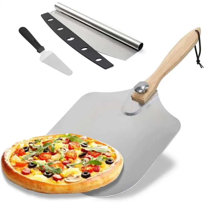 Pizza Peel 12 x 14 Inch, Aluminum Metal Pizza Paddle, Pizza Spatula with Foldable Wooden Handle, Easy Storage, Pizza Spatula Paddle, Pizza Oven Accessories, Pizza Cutter & Pizza Shovel Included-L