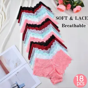 HH   18-Pack Women's Lace Bow Panties, Sexy Floral Seamless Underwear, Cooling & Breathable for Summer, Multi-Color Lace. High Rise Cheeky Style, Soft Snug Fit, Ideal for 4th of July, Labor Day, Thanksgiving, Christmas & Mother's Day Womenswear