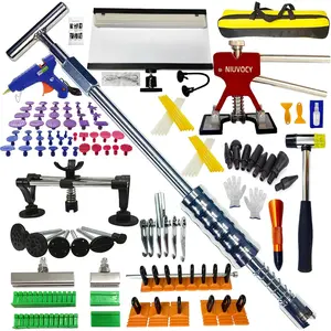 Auto  Dent Puller Kit for Dent Removal with Red Dent Lifter,T-Bar,Slide Hammer,Bridge Puller and  for Paintless Dent Removal Kit (104pcs-with dent Light)