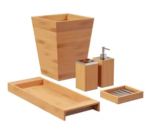 Lavish Home 5-Piece Bathroom Bamboo Vanity Accessory Set