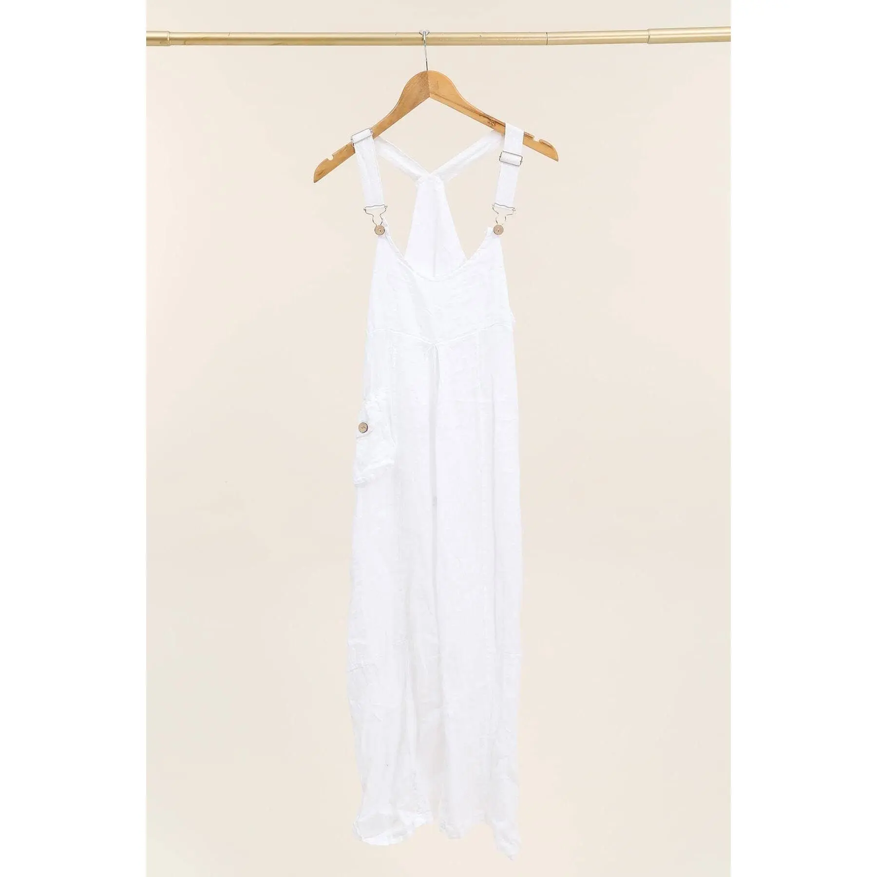 Women's 100% Linen Full-Length Fitted Overalls - Eco-Friendly White Jumpsuit, Stylish Women's Clothes Set