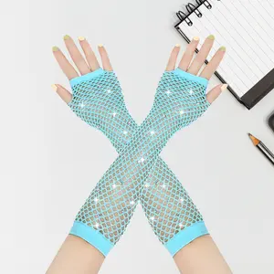 Rhinestone Fishnet Fingerless Gloves| 12 Color Neon Mesh Arm Warmers|A fun, colorful gift for festival-goers, dance lovers, or anyone who loves bold, playful fashion.
