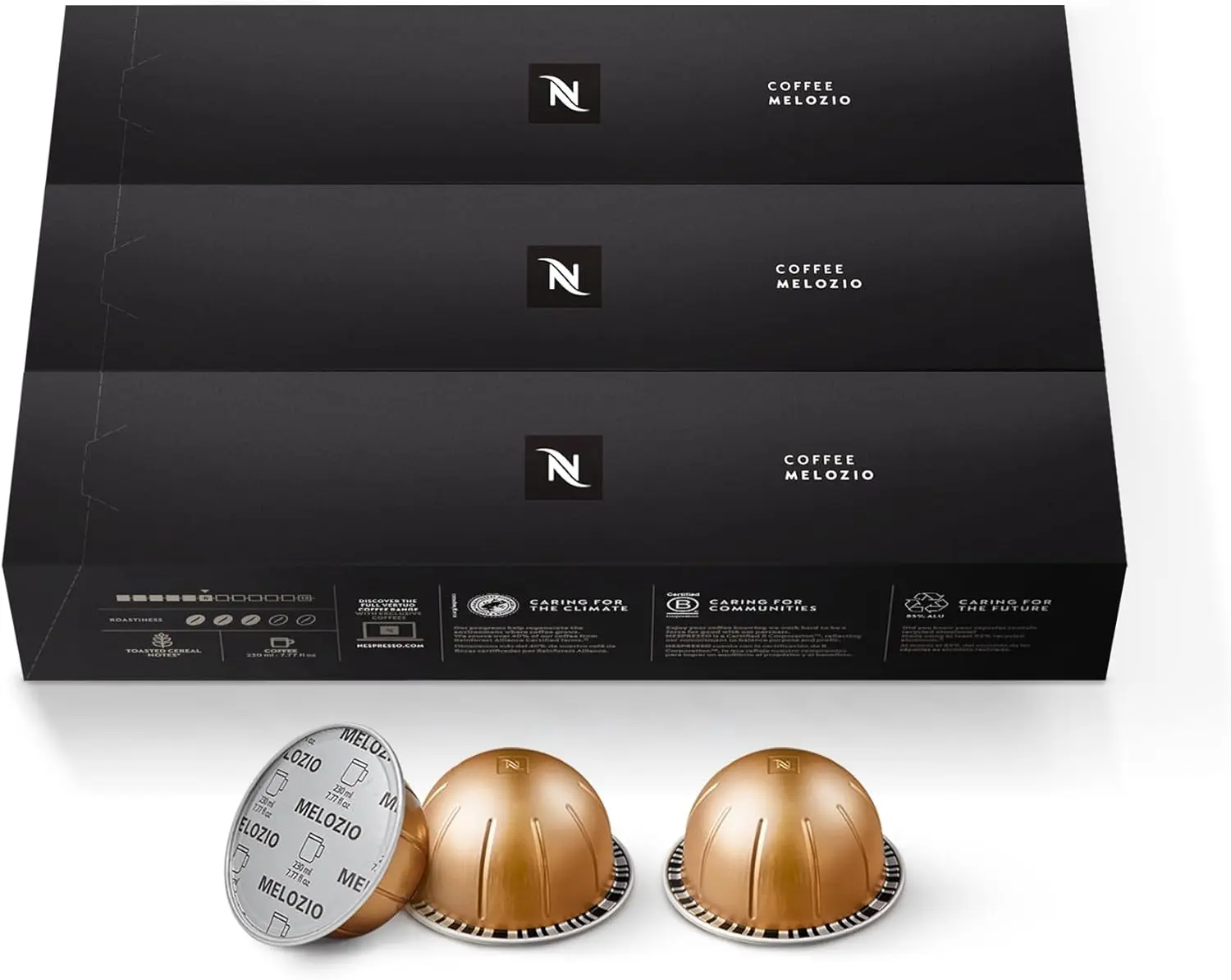 NESPRESSO Vertuo Melozio Medium Roast Premium Arabica Espresso Coffee Capsules - 3 Pack of 10-Count Pods, Brews 7.8oz Beverages, Recyclable Packaging