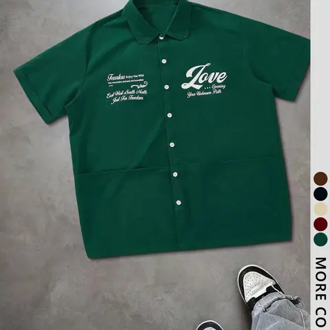 Men's Fashion Summer Short Sleeve Shirt, Casual Style Graphic, Casual Collared Shirt, Graphic Top, Loose Fit Pocket Design, Perfect for Daily Commute Outdoor Activities School Gifts