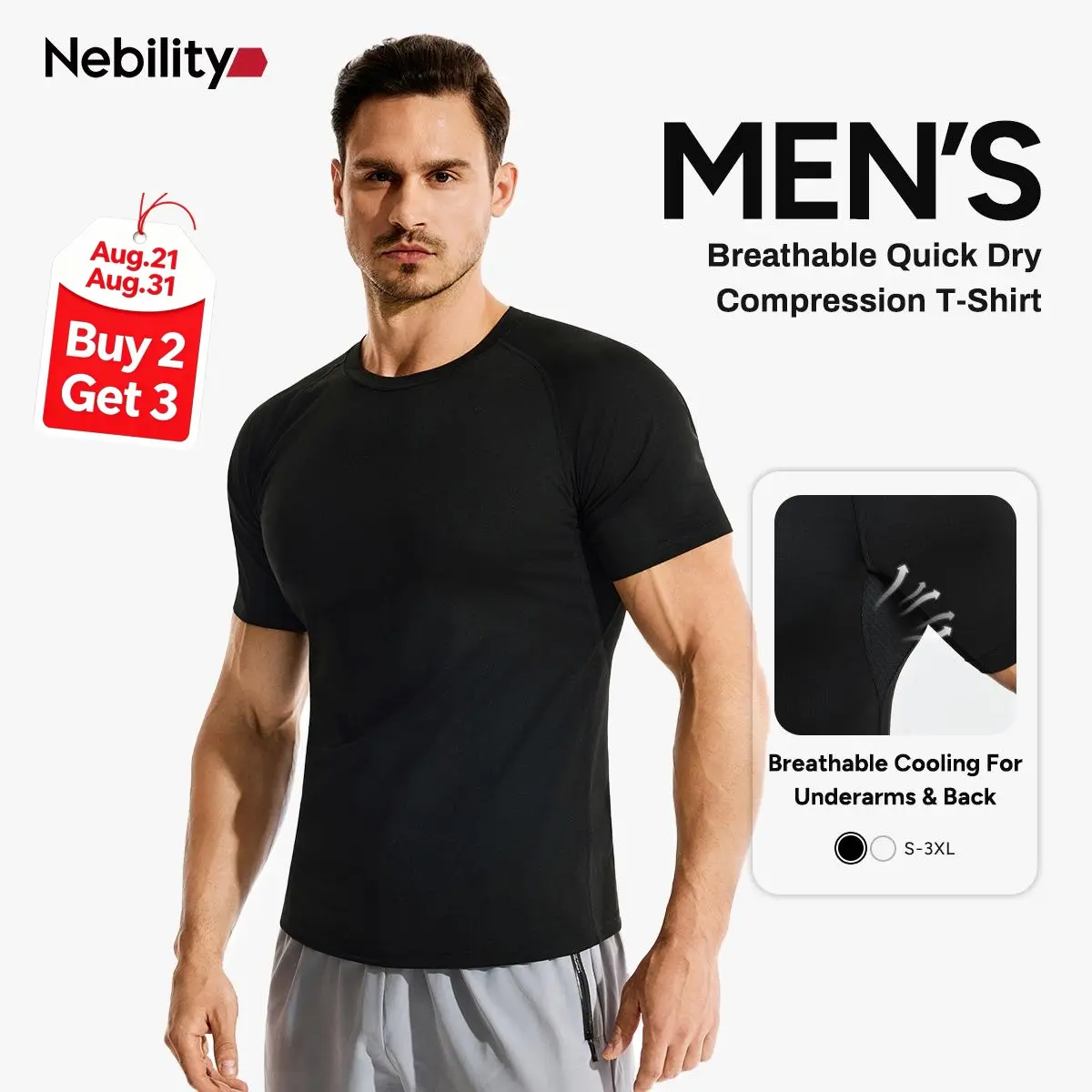 【New Arrival】Nebility Men’s Compression Athletic T-Shirt – Lightweight Breathable Gym Shirt, Moisture-Wicking Quick Dry, Stretch Fit Training Top for Running, Fitness & Sports，fathersdaygift