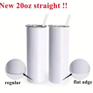 20oz Sublimation Tumbler Blanks, Skinny Straight Design, Bulk Pack, Stainless Steel Insulated, Polymer Coated, Includes Lid & Straw