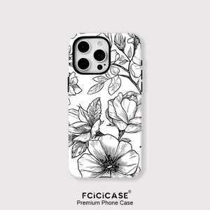 Fciccase matte magnetic wireless charging case for iPhone 16 14 11 13 12 15 Pro Max flower for MagSafe shockproof hard PC cover