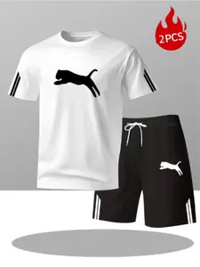 Summer Casual Outdoor Outfit Set, Stylish Short Sleeve T-Shirt and Knee Length Shorts, Ideal for Beach Travel and Outdoor Activities