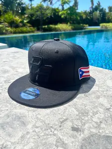 Puerto Rico PR Black Flat Brim Snapback Hat – Structured Polyester Cap