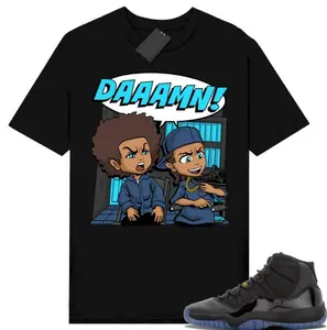 Gamma Blue 11s Sneaker Match Tees Black DAAAMN Parody T-shirt Unisex Streetwear