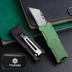 TGZUO Aluminum Alloy Utility knife Multitool Knife Edc Tool Portable Multipurpose Knives Black Handle, Quick Open DIY Paper Cutter, Outdoor Camping Gear with 10 Sharp Blades