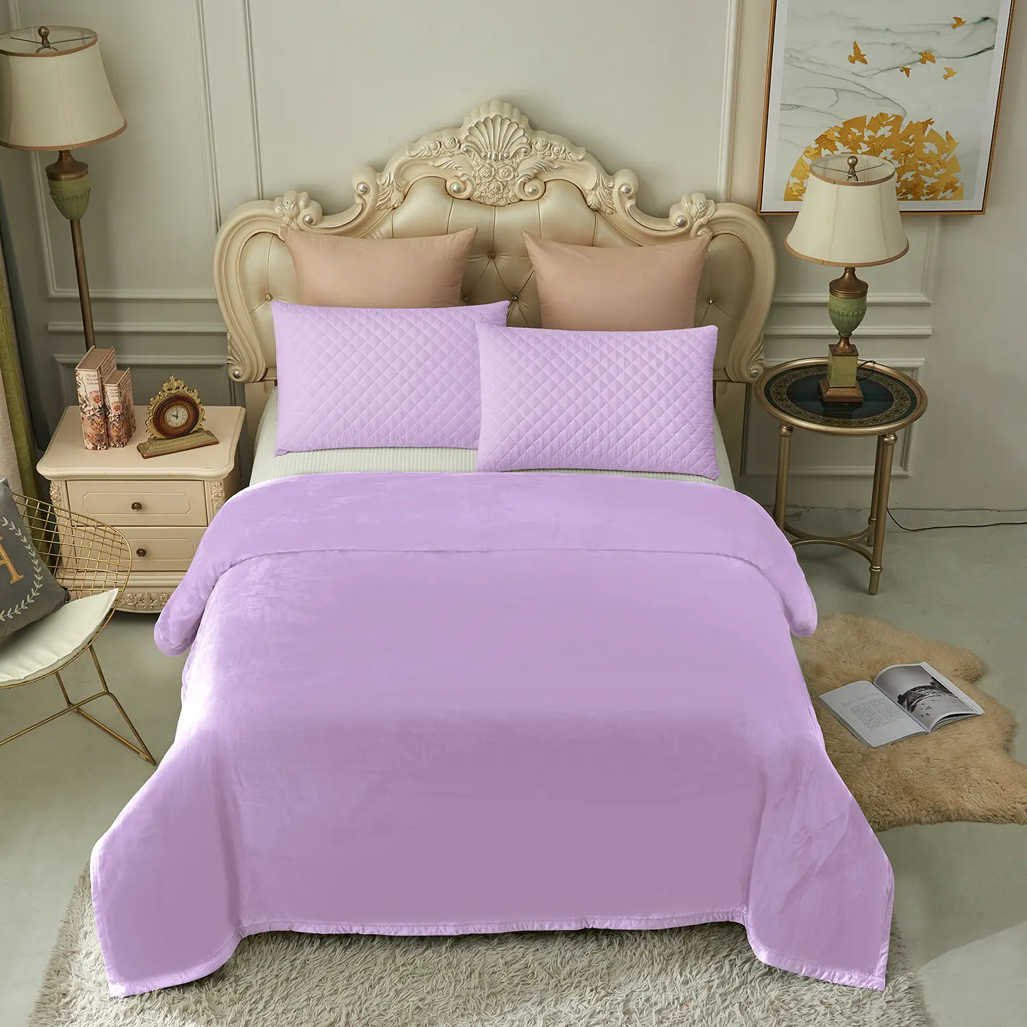 Fleece Plush Blanket - Soft Polyester Bedding in Solid Light Color Design Queen Size 75" x 91" 3.5 LB Warm & Breathable Microfiber Polyester