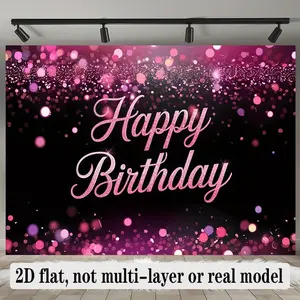 Pink-Purple Sparkle Birthday Backdrop – Glittery "Happy Birthday" Lettering, Gradient Light Spots & Shimmer Decor, Perfect for Luxury Birthday Parties & Stylish Shoots, Brings Glamorous Festive Vibe, teen girl gifts , 2D Print