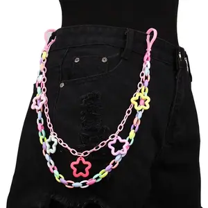 A fashionable rainbow star shaped pendant acrylic pants chain hip-hop sweet cool girl Macaron body chain accessory