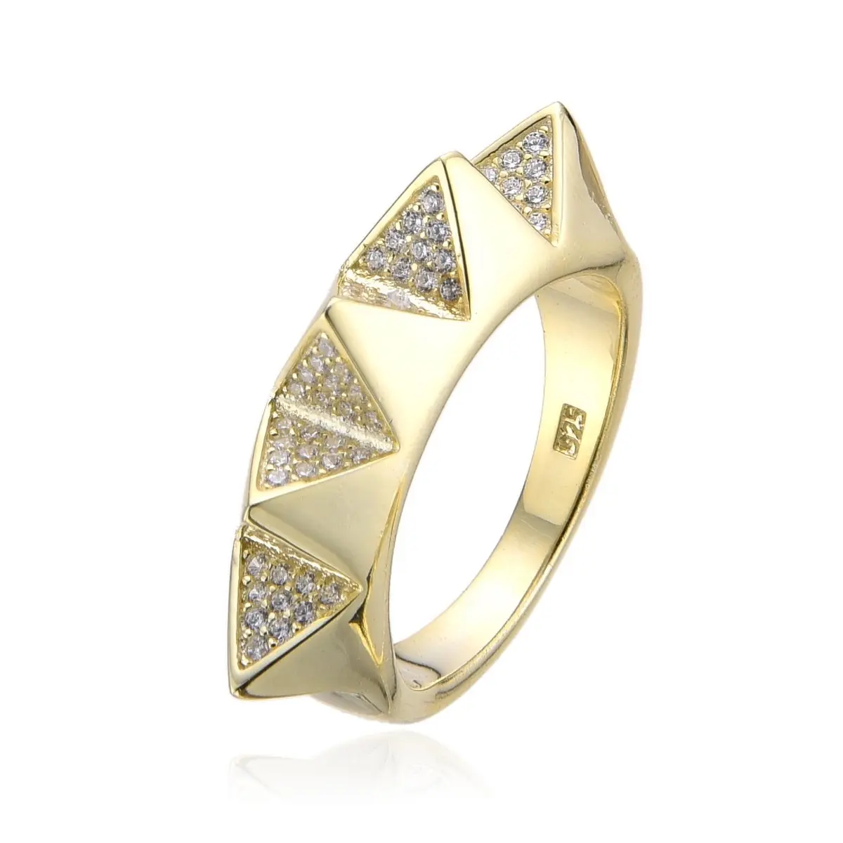 Women's Edgy Spike Ring - 14 Karat Gold Plated Sterling Silver Classic Statement Band with Funky Cubic Zirconia, Daily Wear Unique Accessories for Elegance, Single Ring, Jewelry For Women