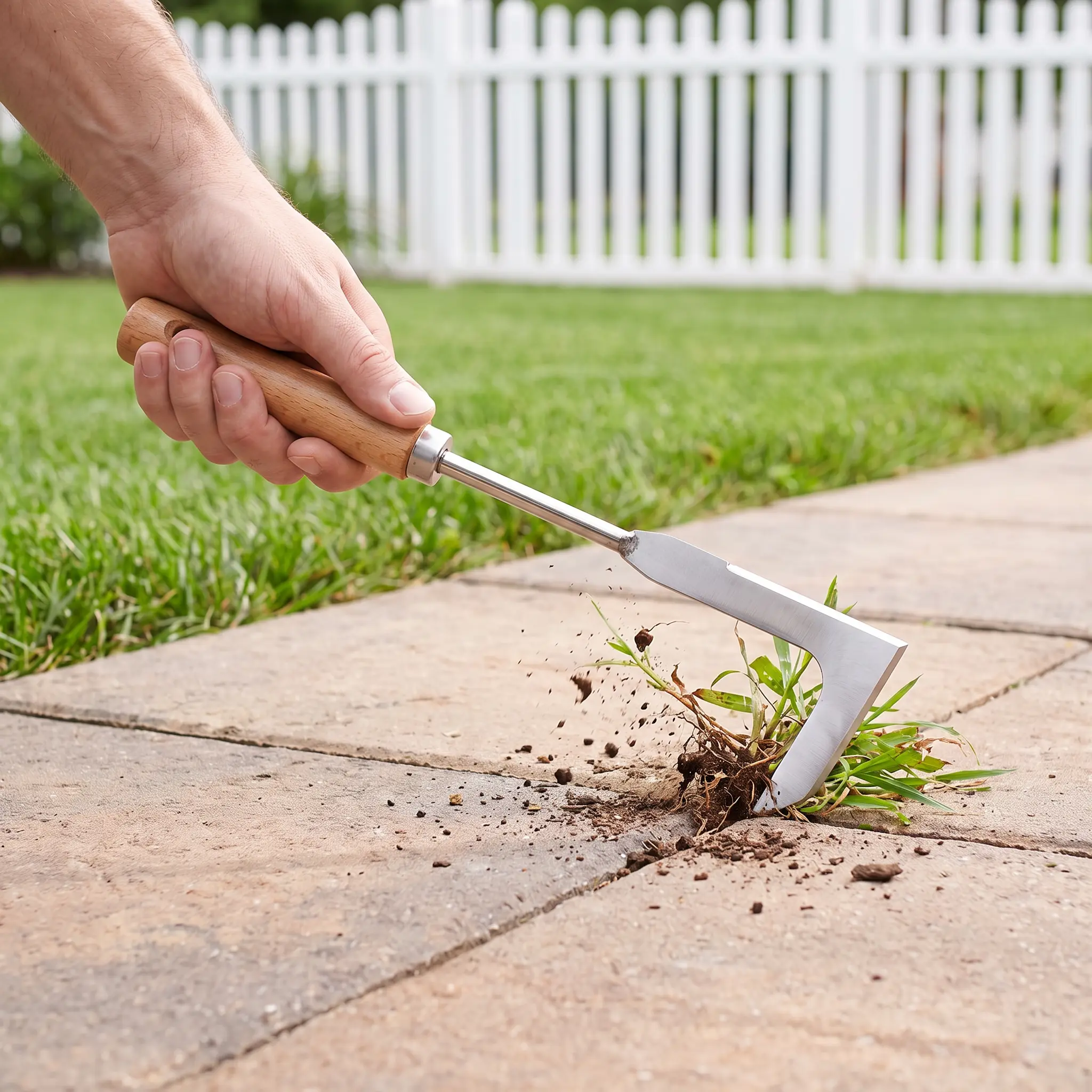 Precision L-Shaped Stainless Steel Garden Weed Hook Puller with Wooden Handle, Root Removal Crack Weed Remover for Lawn, Flower Beds