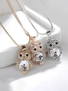 Cute Crystal Owl Necklace, Fashionable Jewelry Accessory, Sparkling Rhinestone Design, Perfect Gift for Women & Girls, Animal Pendant