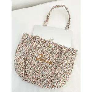 Quilted Patchwork Tote Bag Large Blue Floral Bag Pretty Soft Durable Tote Bag Bridesmaid Bag for Her Weekend Bag