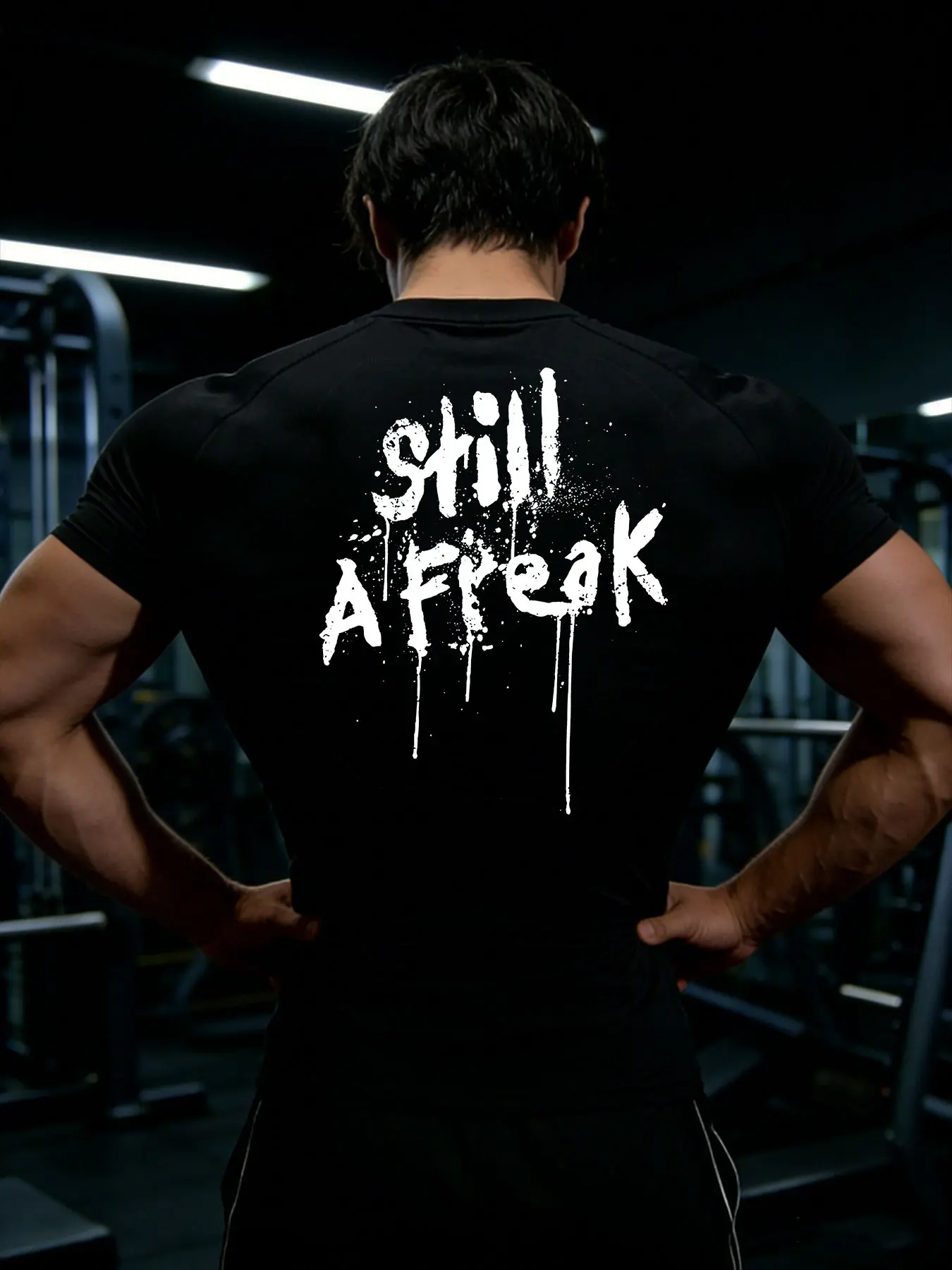 Men's Summer Compression Short Sleeve Y2K Still A Freak Print Breathable Quick-Dry Tight Fit Gym Shirt, Ideal for Running Training Sports Top