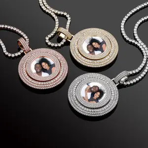 Personalized Custom Memory Photo Rotating Pendant Necklace with Rhodium Plated Hip Hop Style for Personalized Jewelry