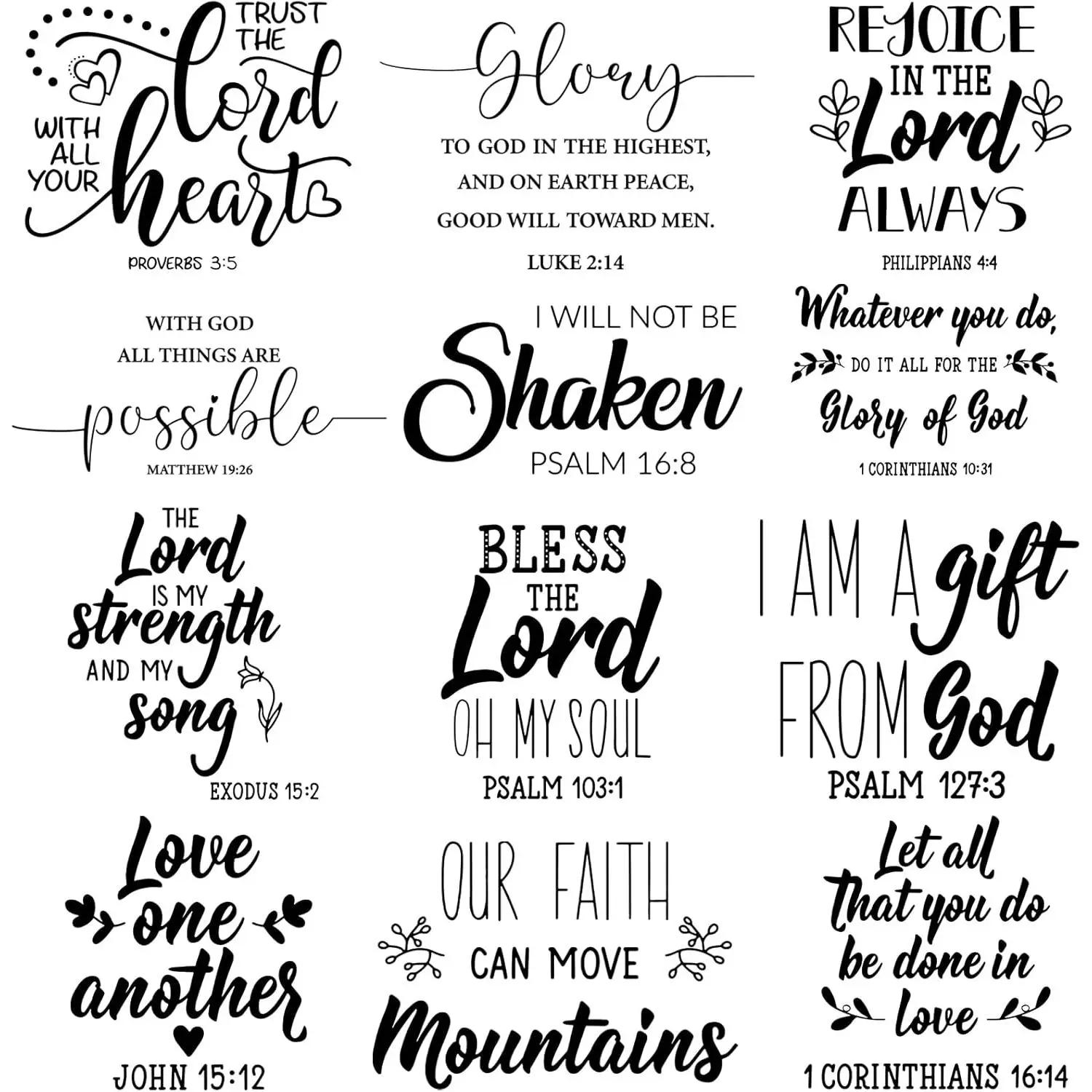 12 Pcs Religious Bible Verse Adhesive Stickers - Proverbs & Love Themed Home Decor Wall Art, Peel-and-Stick Christian Decoration for Bedroom, Living Room (Stylish Style)