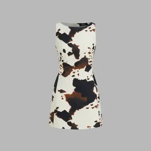 Cider Boat Neck Leopard Print Zipper Mini Dress