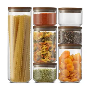 Holden 7-Piece Stackable Glass Storage Canister Set with Wood Lids