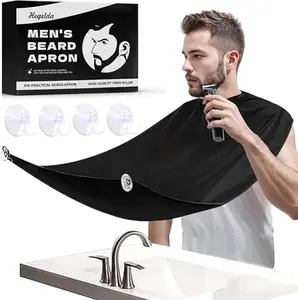 Men's Beard Apron, Waterproof Adjustable Haircare Grooming Bib with 4 Strong Suction Hooks for Mess-Free Shaving, Gift for Dad, Boyfriend, Husband