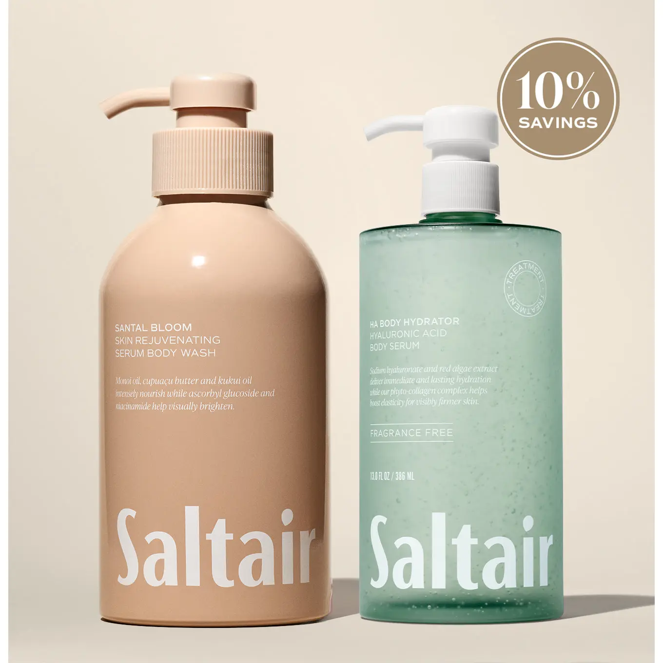 Saltair Santal Bloom Cleanse & Hydrate Bundle - Santal Bloom Body Wash (17 fl oz) & Hyaluronic Acid Body Serum (13 fl oz)