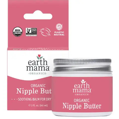 Earth Mama Organic Nipple Butter – Lanolin-Free Nipple Cream Safe for Breastfeeding & Pumping – Nursing Essential – 1 fl oz or 2 fl oz