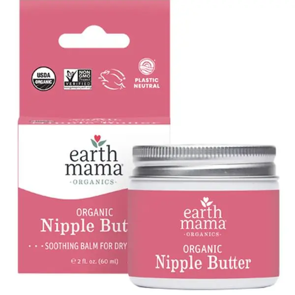 Earth Mama Organic Nipple Butter – Lanolin-Free Nipple Cream Safe for Breastfeeding & Pumping – Nursing Essential – 1 fl oz or 2 fl oz