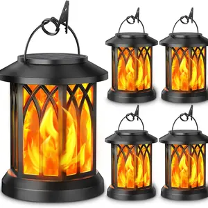 Solar Lights Outdoor, Upgraded Flickering Flame Solar Lanterns - Waterproof Hanging Decorative Lights for Garden, Yard, Pathway, Tree, Patio Decoration