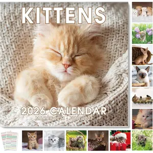 Kittens 2026 Wall Calendar 12"x24" Opened, 16-Month  Calendar from March 2026 to June 2027 with Stickers, Thick Paper Monthly Calendar for  Office Organizing & Planning