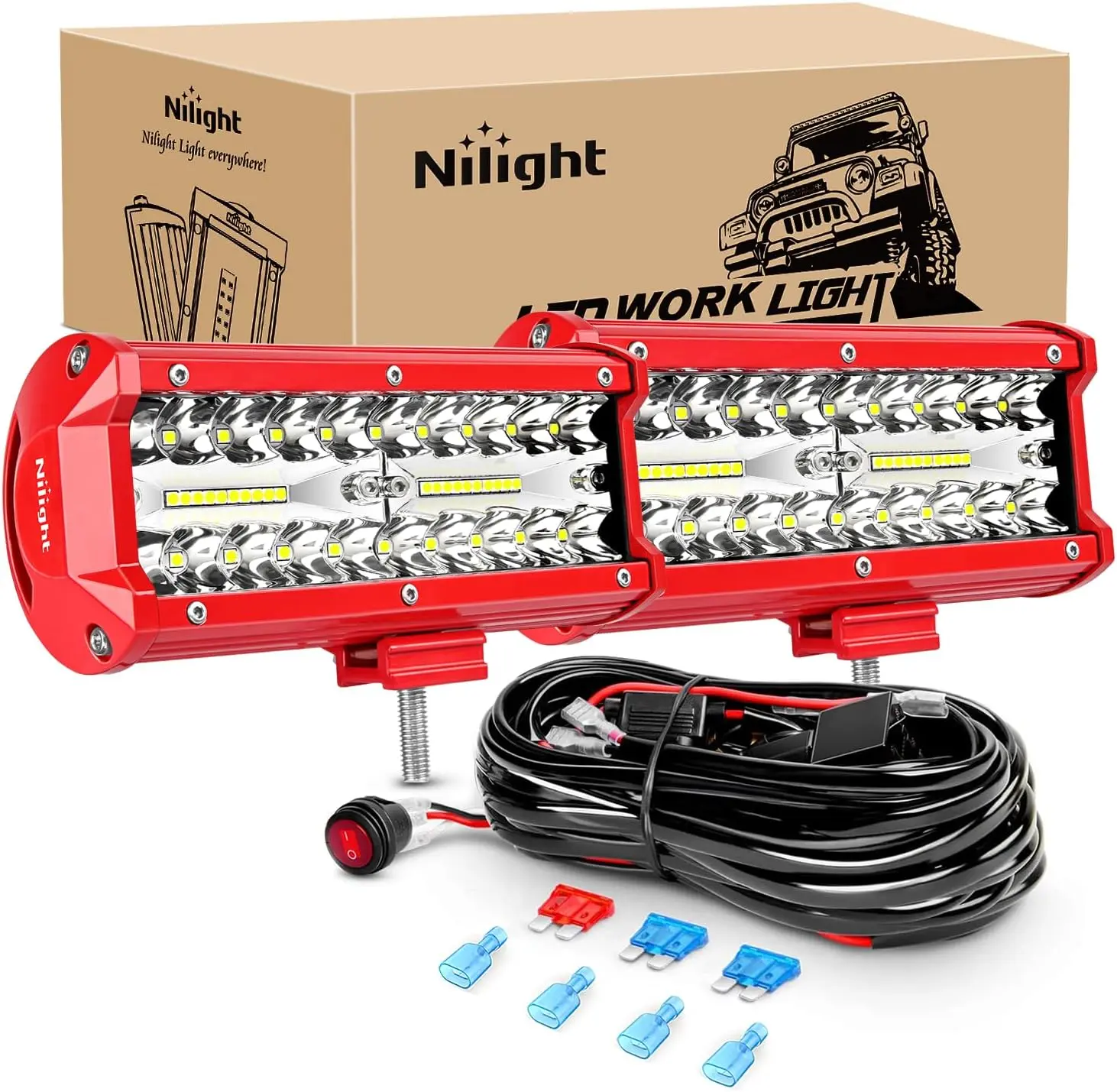 Nilight 2PCS 6.5in Triple Row Spot-Flood Combo LED Lightbars, Automotive Light Bars with Wiring Kit, Adjustable Mounting Bracket, Advanced Chip Tech, Bright White Beams, Truck Accessories for Offroad Lighting System,car accessories
