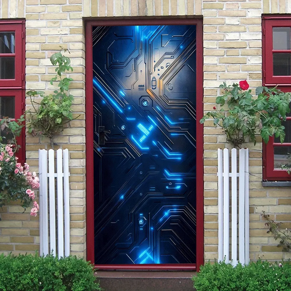2pcs Cyberpunk Circuit Board Wall Stickers with LED Light Effect Self Adhesive Removable PVC Decals for Bedroom Living Room Gaming Room Futuristic Tech Style Home Decor Creative Wall Art Decorations