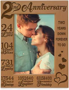 2nd Anniversary Engraved Picture Frame, 2 years together as Husband and Wife, Boyfriend and Girlfriend, 2 Years of Marriage, Happy second cotton anniversary (4x6-Vertical)