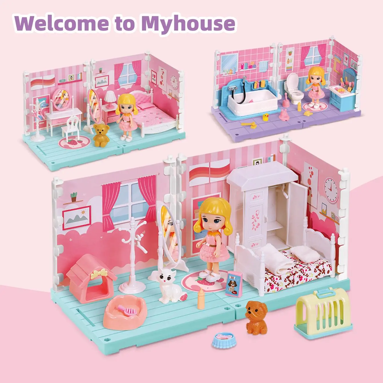 One children's mini realistic doll bedroom bathroom cabin toy gift for pretend play house living scene interactive simulation simple assembly doll playsets