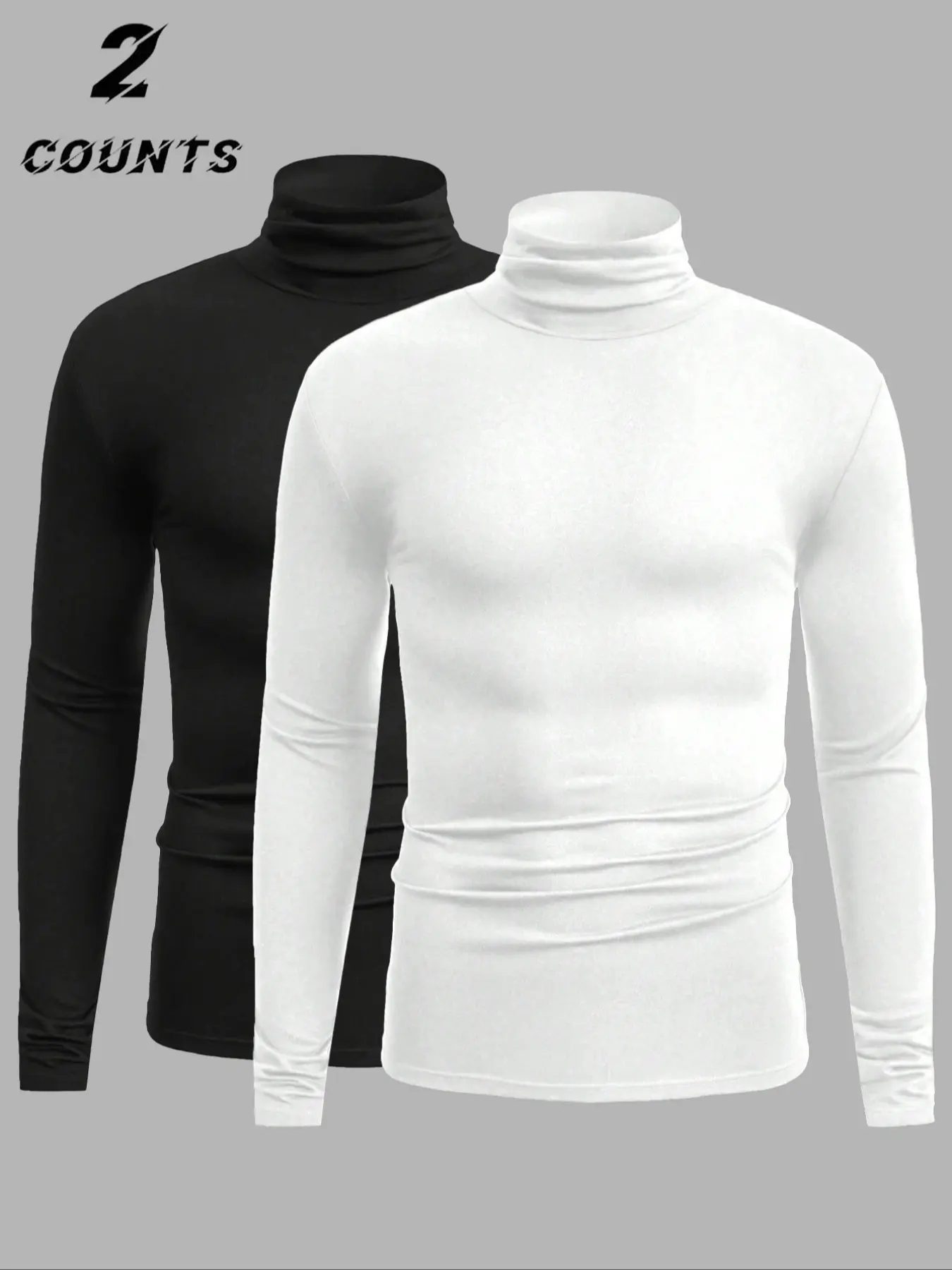 Men's 2-Pack High Neck Long Sleeve Thermal Shirts, Winter Warm Layering Essential, Casual Business Sports Wear, Slim Fit H-Type