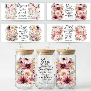 4pcs/set UV DTF Cup Wraps Decals, Decorative Stickers, Waterproof Self-Adhesive Transfer Paper for Mugs & Bottles, High-Quality 3D Crystal Labels