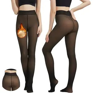 Women's High Waist Fleece-Lined Wool Tights, Womenswear Bottom, Minimalist Black Leggings with Translucent Look and Closed-Toe Design for Comfortable Wear
