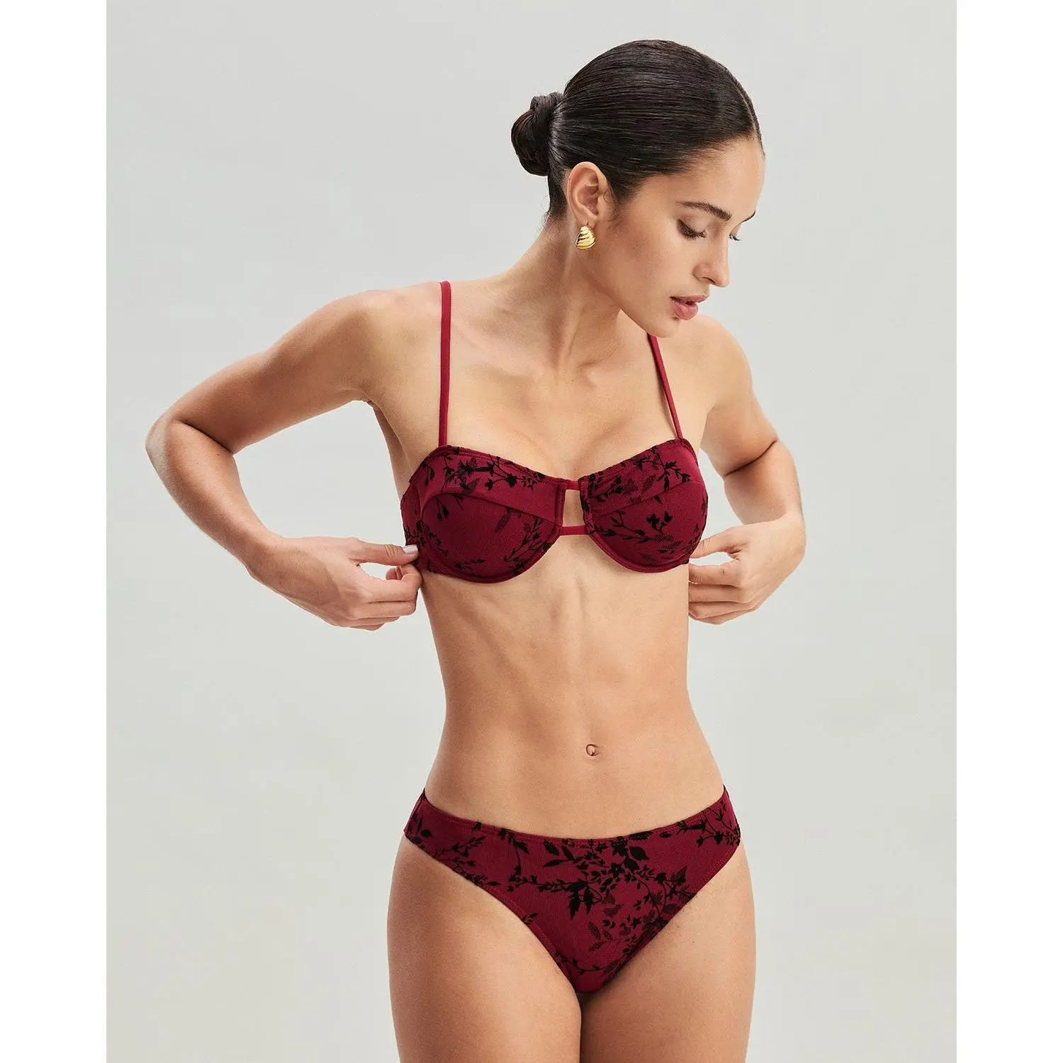 Rihoas Women's Floral Print Underwire Bikini Set Polyester Swimsuit for Sports & Outdoor Use, Floral Print Bikini, Underwire Bikini Top
