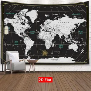 World Map Banner Art Decor, Flat Design Wall Hanging Decoration, Ideal for Living Room & Bedroom Use, No Power Required