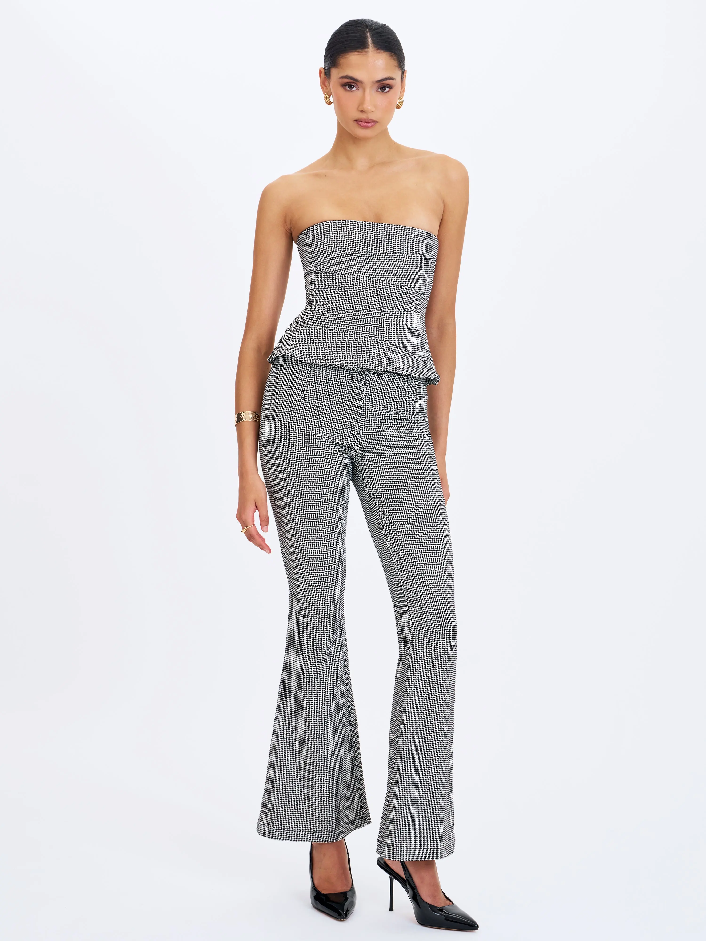 Ulli Micro-Houndstooth Flared Pants